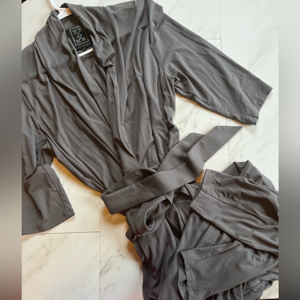 Les Lunes Gray Paul Bamboo Blend Belted Jumpsuit size large